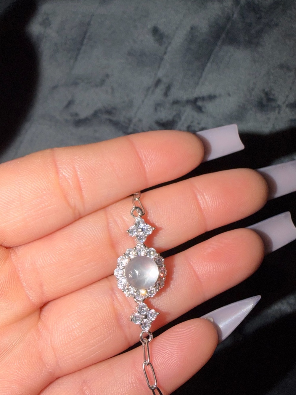 Silver Moonstone Halo Pendant Bracelet - White Moonstone